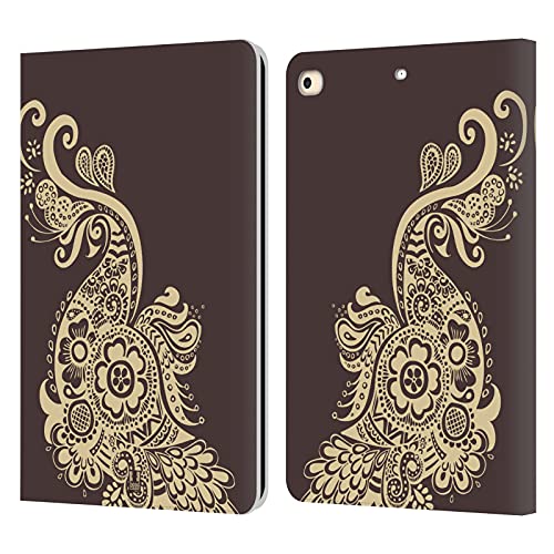 Étui portefeuille iPad 9.7 en cuir Head Case Designs Paon Henna pour modèles 2017/2018