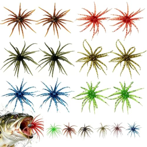 12/24 Pcs Sea Urchin Bait for Bass Fishing Lures TPR Soft Plastic Fishing Lure Realistic Fuzzy Dice Fishing Lure with Reflective Stars for Saltwater Fishing Lures Bass Perch (Mix 12pcs 6cm/2.36)