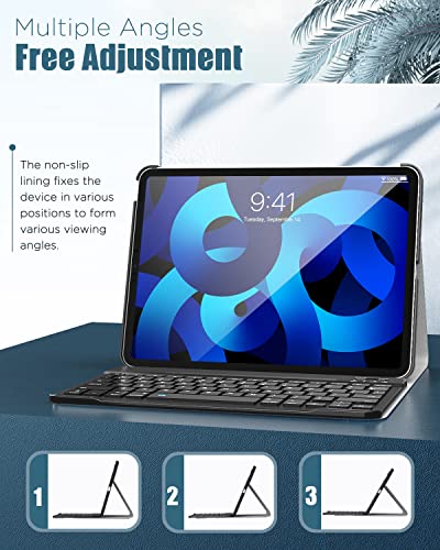 Moko Keyboard Case For Ipad Air 5Th/4Th Generation Case With Keyboard, Detachable Bluetooth Keyboard Case Support Apple Pencil 2 Charging For Ipad Air 5Th/4Th Gen 10.9-Inch, Geometric Dark Blue #TOP3