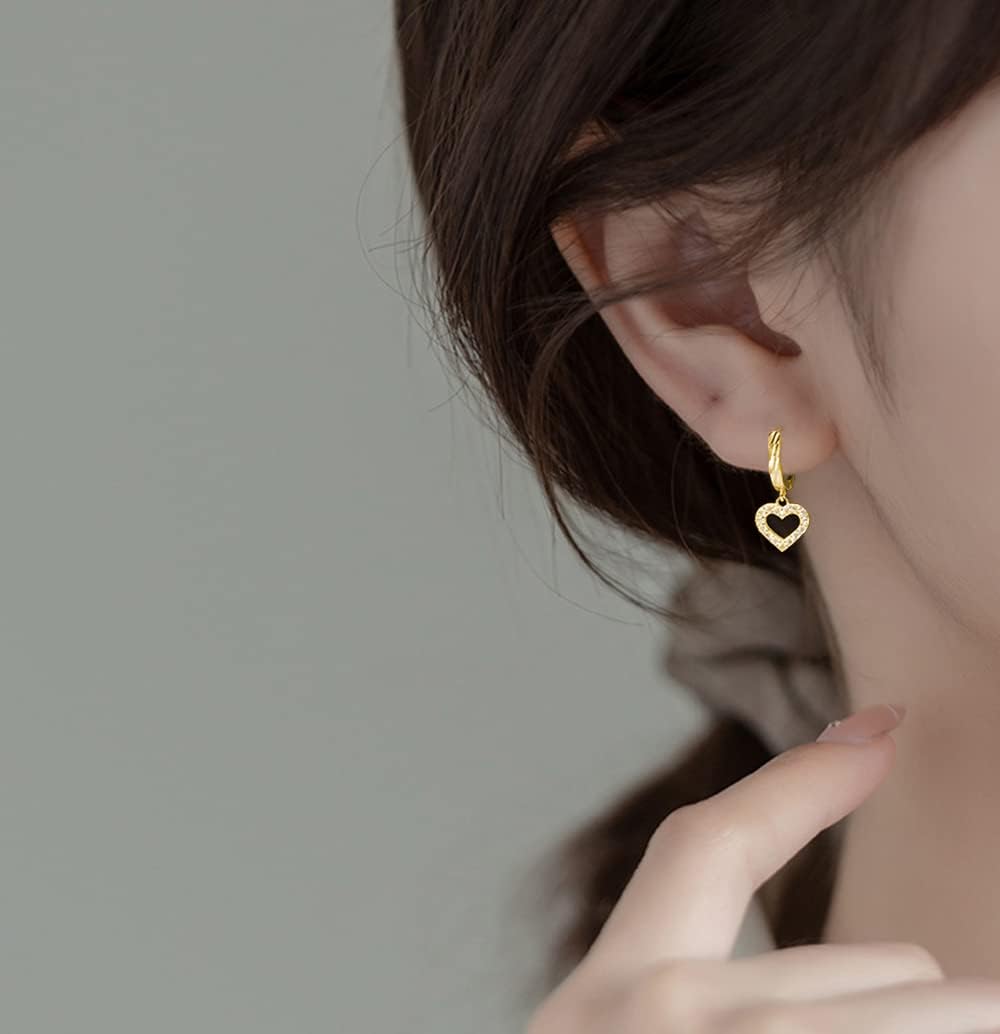 SLUYNZ Solid 925 Sterling Silver Small CZ Heart Earrings Hoop for Women Teens Sweet Love Heart Hoop Earrings Huggie - Image 2