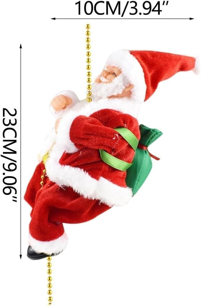 Santa Claus Musical Climbing Rope, 9" Electric Climbing Santa on Rope with Light Music & Sound, Battery Operated Funny Musical Christmas Tree Ornament for Fireplace Home Décor (3Pcs)