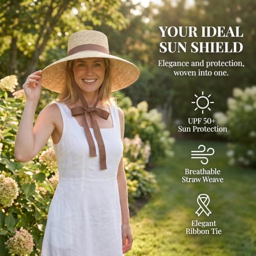 Sombrero de paja para mujer con ala ancha y correa de barbilla miniatura 4