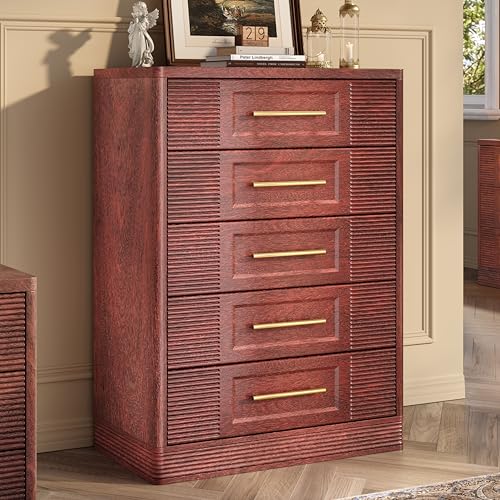 RECHHX 5 Drawer Dresser for Bedroom Farmhouse White Wood Chest of Drawers for Bedroom Dresser, Rustic 46" Tall Wide Drawers Dressers Wooden Closet Storage Cabinet, Hallway, Living Room — view 4