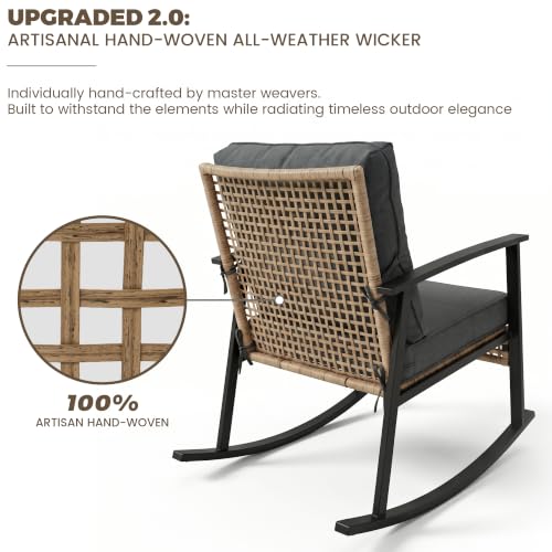 TARKARI 3-Piece Patio Rocking Chairs Set of 2, Rocking Chair Bistro Set [Upgraded 2.0] & 2-Tier Coffee Table, Wicker Rocking Chair Outdoor Patio Furniture Set for Backyard, Porch, Balcony (Grey) - image 5
