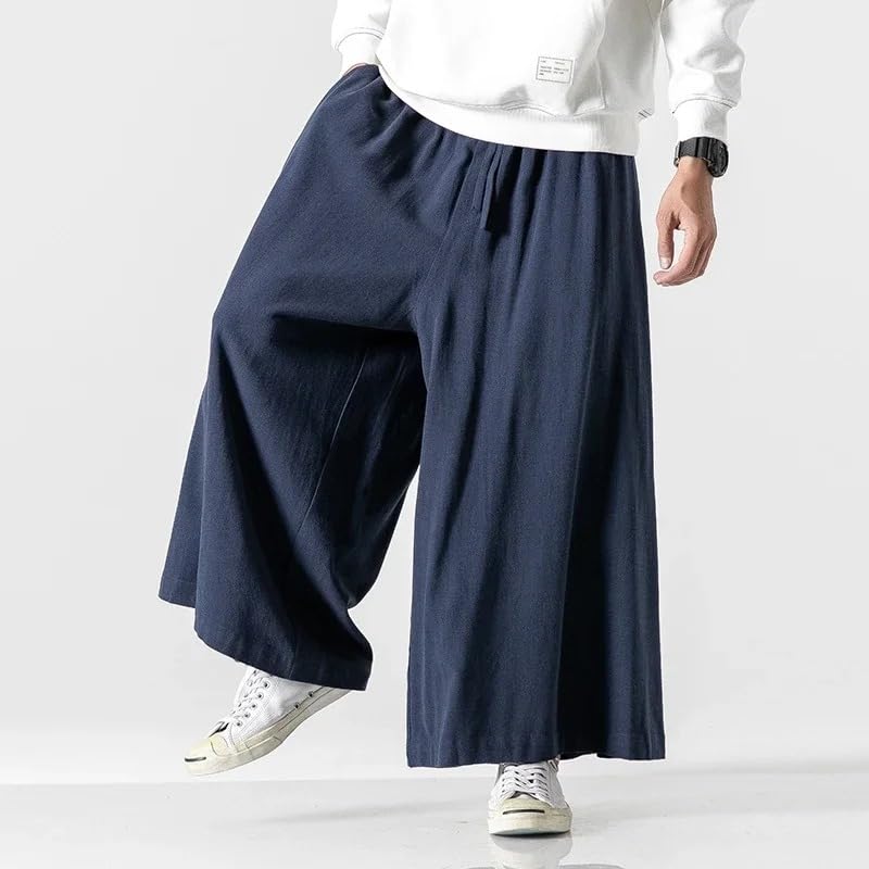 Men Cotton Linen Wide Leg Pants Autumn Vintage Full Length Casual Retro Trousers Male Solid Color Loose Pants4