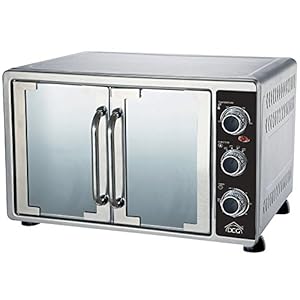 DCG Eltronic, MBS58 Elektrische oven, geventileerd, dubbele deur, 58 l, roestvrij staal, zilverkleurig, met verstelbare thermostaat, maximale temperatuur 230 °C, timer van 60 minuten