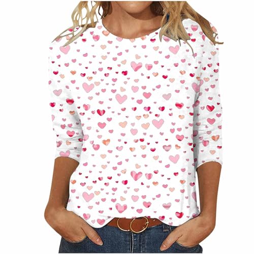 2025 Camiseta Mujer de Manga Corta Moda Estampado Amor Casual San Valentín Regalo 3/4 Manga Cuello Redondo Tumblr Túnica Tops Fiesta T-Shirt Camisa Original Verano Basic tee Talla Grande