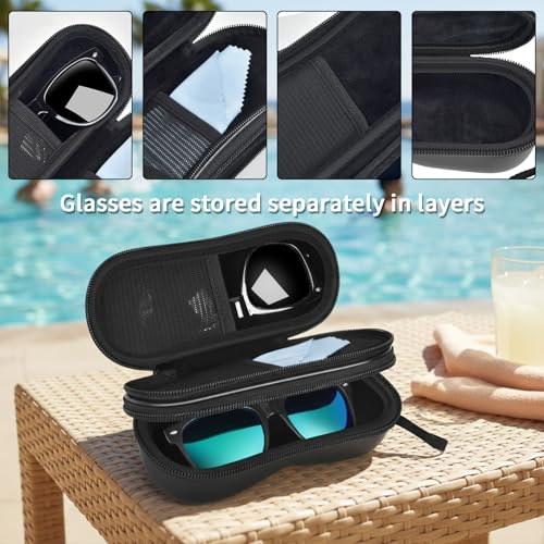 ANKHOH Double Sunglasses Case Eyeglasses Organizer, Eye Glass Storage Holder, Portable Travel Eyewear Glasses Protective Pouch Bag for Men Women(Box Only) - Thumbnail 4