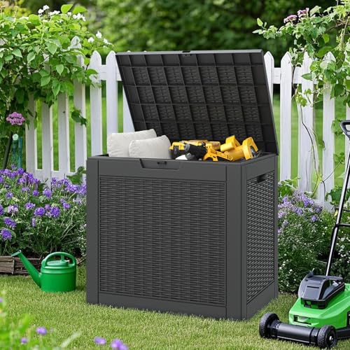 NUNU LAB 31 Gallon Outdoor Storage Box Waterproof, Outside Package Delivery Deck Boxes with Lockable Lid, Backyard Storage Bin For Garden Tools, Patio Cushions Accessories, Black