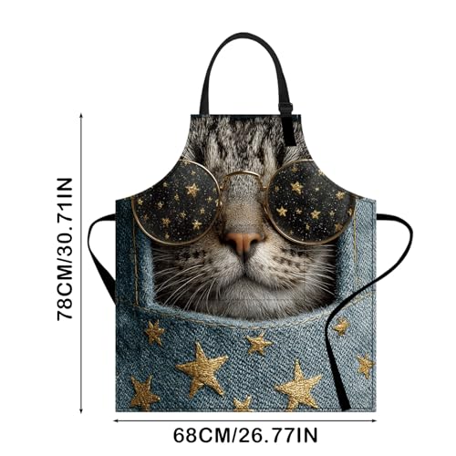 Image of Nuxovilar Polyester Cute Kitchen Apron with Pockets 26.7x30.7 Inches for Home Kitchen Baking Cooking Catering