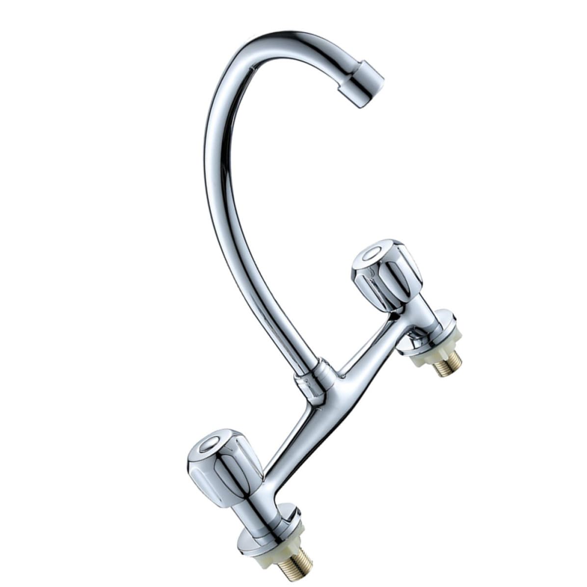 Rubinetto Bagno a Doppio Foro in Rame Doppia Maniglia | Acqua Calda e Fredda, Rotazione a 360 Gradi, Regolazione Indipendente, Finitura Argento per Lavabo