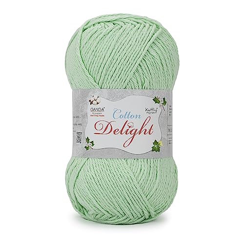 Image of Ganga Acrowools Cotton Delight, Dk Weight Cotton Yarn, Oekotex Class L Certified 100G, 169M COD017 Spring Rain, Green