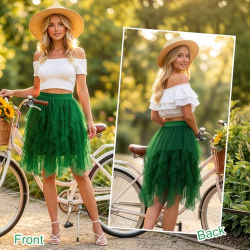 Alaoo Jupe en Tulle Femme, Jupe Tutu Rétro Jupe Petticoat en Tulle Taille Élastique, Tutu Femmes Jupe Tulle Rétro Années 80 Fête Halloween Carnaval Costume pour Party Festival Celebration,Vert – vue 4