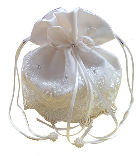 LadyMYP© Brauthandtasche, Brautbeutel mit Strasssteinen und Perlen auf Spitze, Hochzeit, Kommunion (Ivory(Elfanbern)) Cover