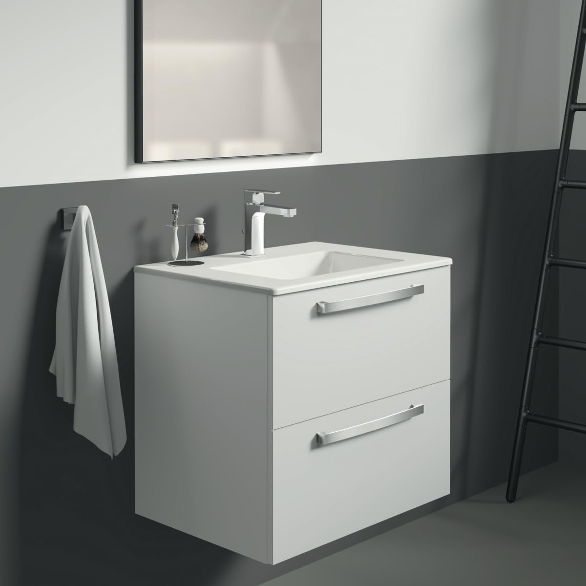 Ideal Standard BC686AA Cerafine D Waschtischarmatur Grande mit Ablauf, Bad-Wasserhahn mit Auslauf, Mischbatterie Waschbecken, Wassersparend, Chrom