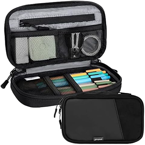 pack all Pencil Pen Case, Portable Pencil Pouch with Zipper, Compact Stationery Bag Makeup Bag, Pencil Bag for Home Office(Black) Cover