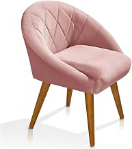 Poltrona Para Sala De Jantar Decorativa Escritório Veludo Suede Rosa Pés Palito