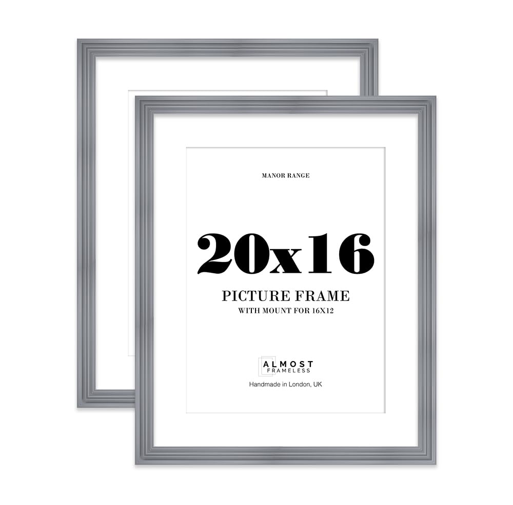 20x16" Grey Picture Frame - 20x16" Frame with 16x12" Mount for 20x16"/16x12" Pictures Classic Style Frame for Home Décor, 2 Pack