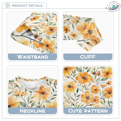 JUNZAN Watercolor Cute Orange Yellow Flowers Little Boys Hooded Sweatshirt Crewneck Sweatshirts for Boys Party 4T3