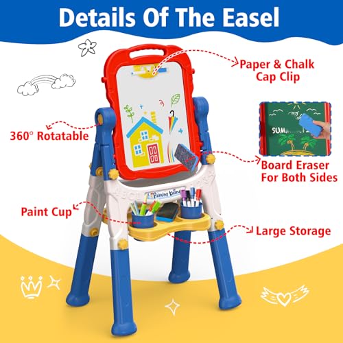 Kids Easel for Toddlers Age 2-4 Art Magnetic White Board & Chalkboard Double Side Adjustable Stand Drawing Writing Learning Educational Toy for 2 3 4 Year Boys Girl Birthday Gifts - Image 3