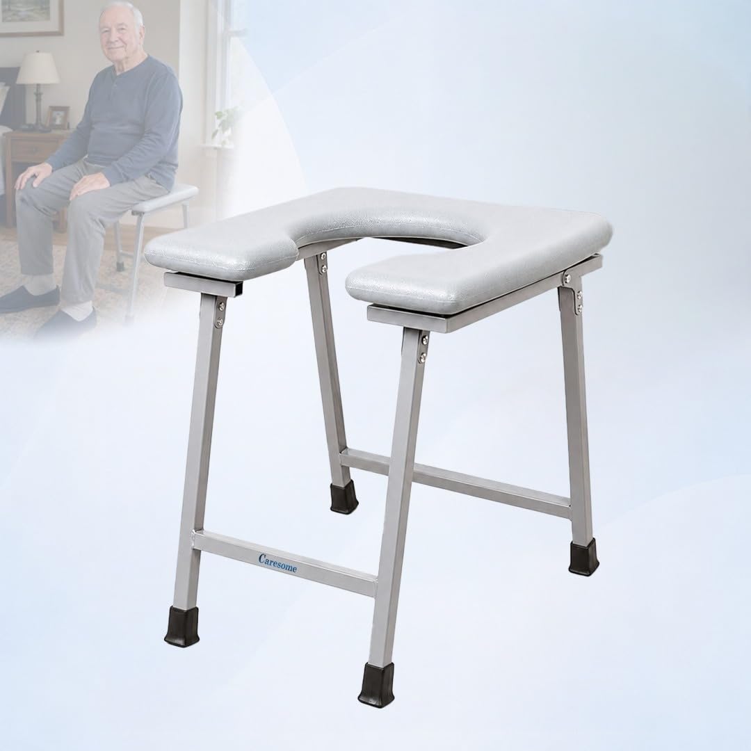 Folding Stainless Steel Shower Commode Stool with Toilet Seat, Blue, Anti-Skid Mobile Bathroom Stool for Elderly, Disabled, Pregnant Women-image-15