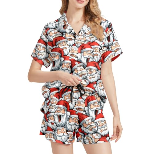 Image of Silk Satin Pajama Set for Women Summer Lounge Pjs Sets 2 Piece Suit Ladies Button Down Tops And Shorts Sleepwear