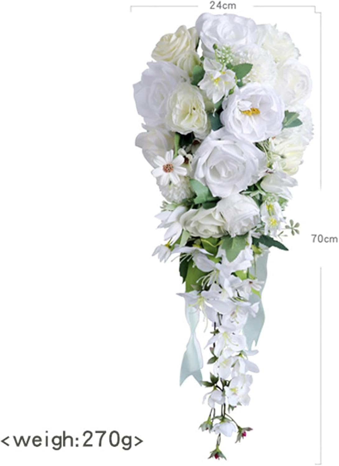 Bouquet da sposa a cascata per sposa e damigella d'onore, fiori artificiali realistici, bouquet di gocce d'acqua per matrimoni e anniversari, decorazione elegante