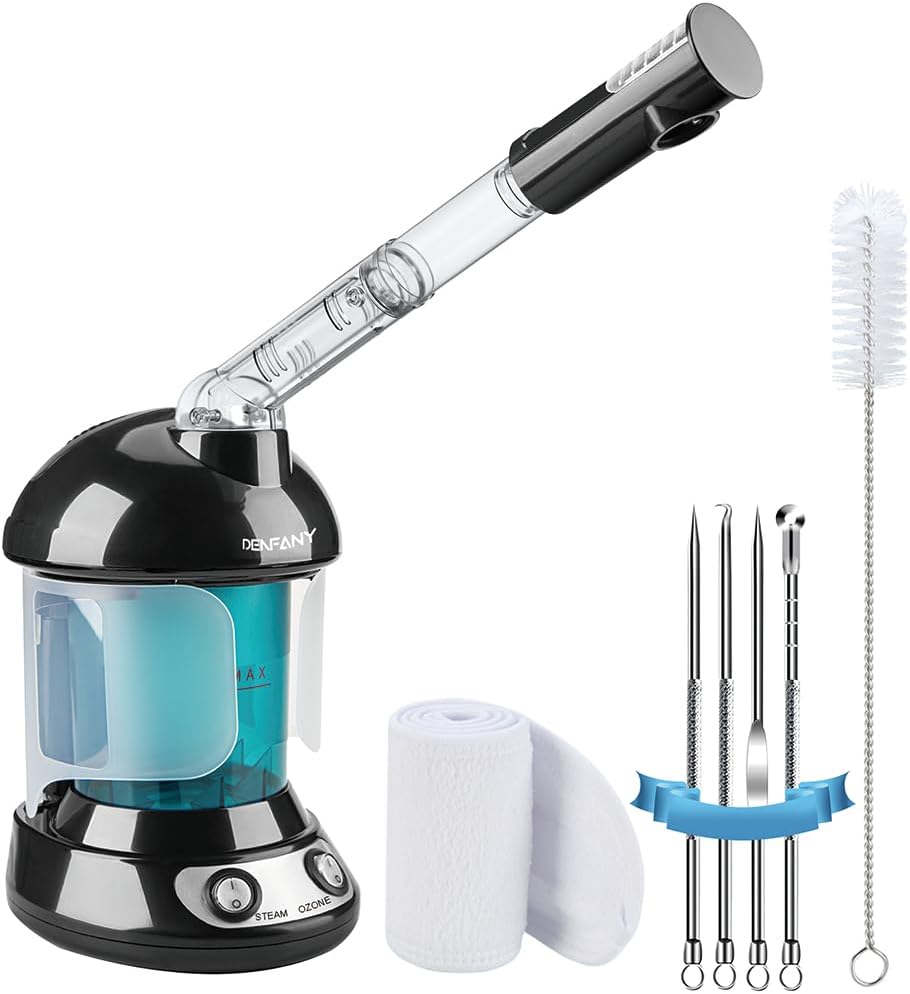 Facial Steamer - DENFANY Nano Ionic Face Steamer with Extendable 360° Rotating Arm - Portable Facial Steamer for Personal Care at Home or Salon (Blue)