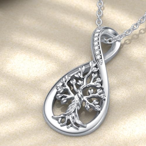 Diamond Tree of Life Necklace for Women Sterling Silver Family Tree of Life Pendant Gift for Mother's Day Anniversary Birthday Christmas Tree Jewelry Gifts for Her 5
