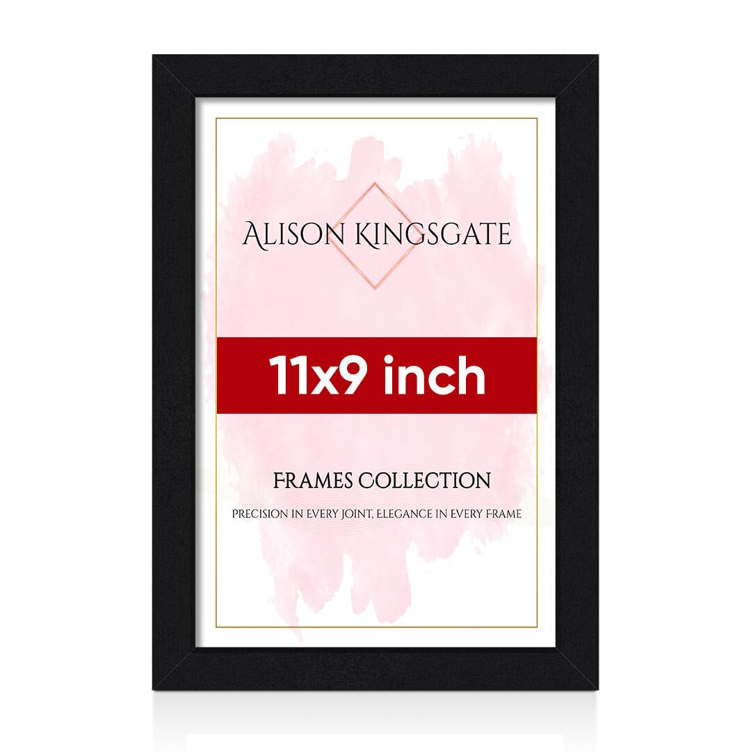 Alison Kingsgate Thin 11X9 Black Photo Frame- Engineered Wood Picture Frames with Shatterproof Perspex - Ideal for Certificates & Artwork-Wall Mount or Tabletop - Multiple Sizes & Colours Available — image 1
