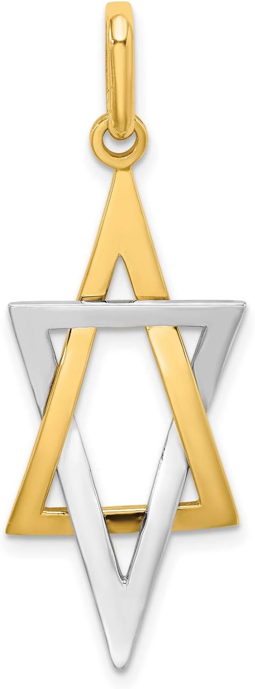 14k Yellow Gold Star of David Pendant with Rhodium Accents for Men and Women, Interlocking Triangle Jewish Symbol, Two-Tone Religious Jewelry Charm, Spiritual Gold Necklace for Faith Expression