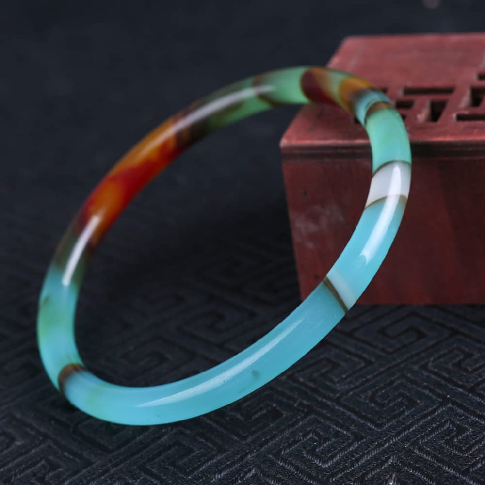 CLMJHG Damska bransoletka z jadeitu, naturalny kolorowy chalcedonowy agat jadeitowy w stylu etnicznym kolorowa jadeitowa bransoletka z jadeitem z pudełkiem (58mm)