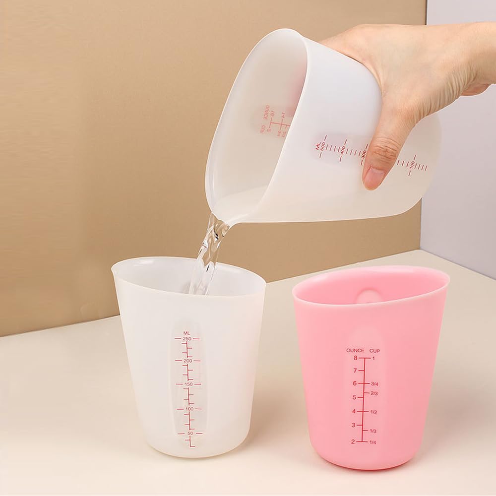 Taza Medidora 3 tazas medidoras de silicona con escala, transparentes, resistentes al calor, suaves, for hornear Jarra Medidora Cocina(White 500ml)