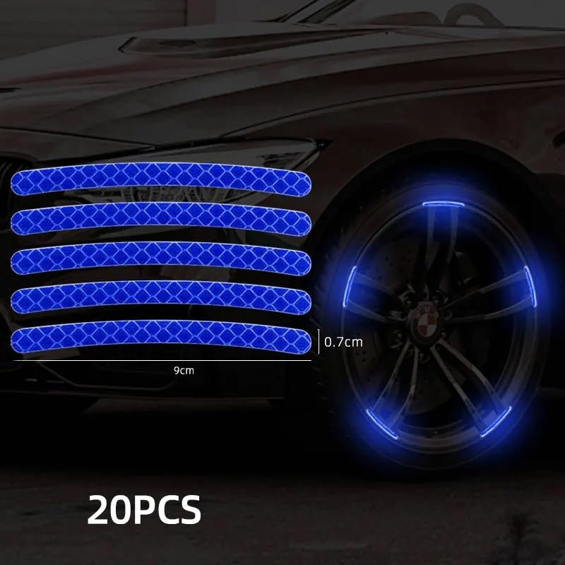 Image of REDWIND Anti-Collision Glow in The Dark Wheel Rim Stickers Night Reflective Tape Warning Sticker for Decoration Universal for All Cars Bikes Motorcycles Bicycle Trucks and etc(20 Strips) (Royal Blue)