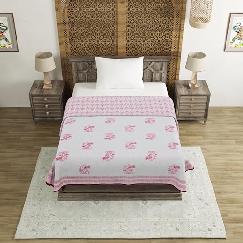 Image of BLOCKS OF INDIA Hand Block Printed Cotton Single Size Reversible Malmal Dohar for Summer (Maroon Leaf)| TC - 200