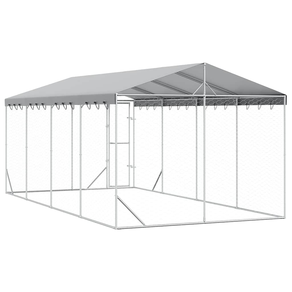 Perrera para perros al aire libre de acero galvanizado con techo plateado, 3 x 6 x 2,5 m, plegable y portátil, con puerta con cierre, protección y seguridad para perros, cachorros, jardín