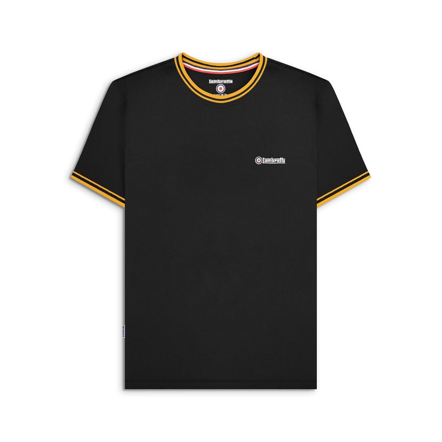 Lambretta Mens Tipped Pique Cotton Crew Neck T-Shirt - Black/Gold - 2XL