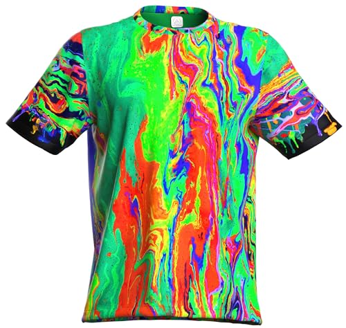 Neon UV Glow Blacklight Designed Handmade Art Shirt Printed Short Sleeve Sport Workout Exercise Boy Guy Unisex Men T-Shirt