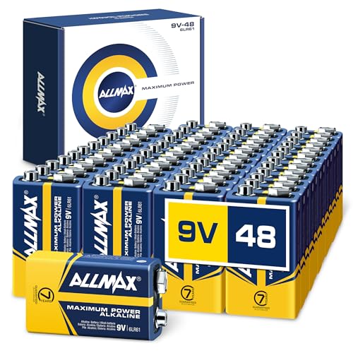 Allmax 9V Maximum Power Alkaline Batteries (48 Count) &ndash; Ultra Long-Lasting, Leakproof Design...