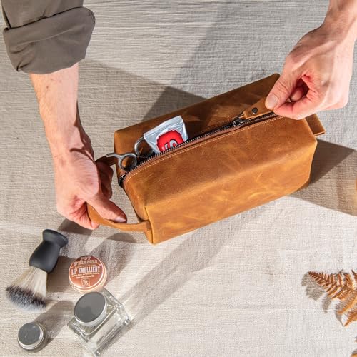 Personalized Handcrafted Leather Toiletry Bag for Men, Custom Shaving, Travel Dopp Kit, Grandpa, Dad, Husband, Father, Him, Boyfriend, Groomsmen, Birthday, Wedding, Valentines Day Gifts for Men - Image 5