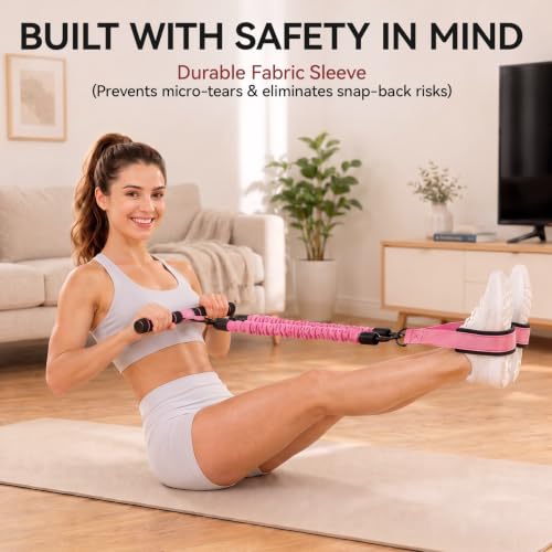 Pedal Resistance Band with Handle, 3-Tube Adjustable for Workout (Pink) - image 5