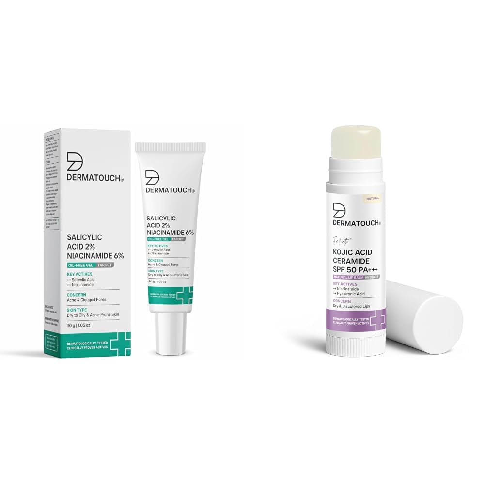 DERMATOUCH Salicylic Acid 2% Niacinamide 6% Anti-Acne Oil-Free Gel For Active Acne, Oil Balancing, Pore Tightening 30g & Kojic Acid Ceramide SPF 50 PA+++ Natural Lip Balm - 5g-image-23