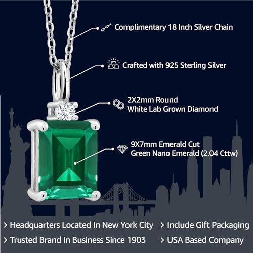925 Sterling Silver Gemstone Birthstone and White Lab Grown Diamond Solitaire Pendant Necklace for Women | Emerald Cut 9X7MM and Round 2MM | With 18 Inch Chain | Fine Jewelry for Her Mom Wife2