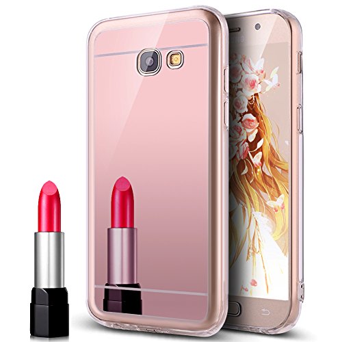 Galaxy A3 2017 Case,A3 2017 Case,ikasus Plating TPU Mirror Back Case Skin,Luxury Mirror Back Shock-Absorption TPU Bumper Anti-Scratch Bright Reflection Protective Case for Galaxy A3 2017,Rose Gold