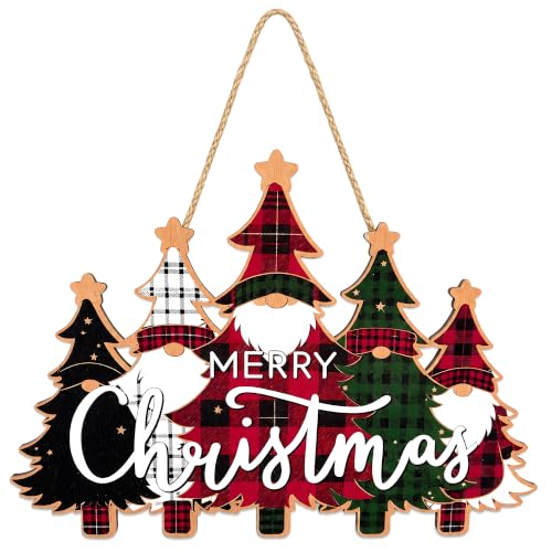 Image of Christmas Decorations - Merry Christmas Wooden Wreath Sign for Front Door