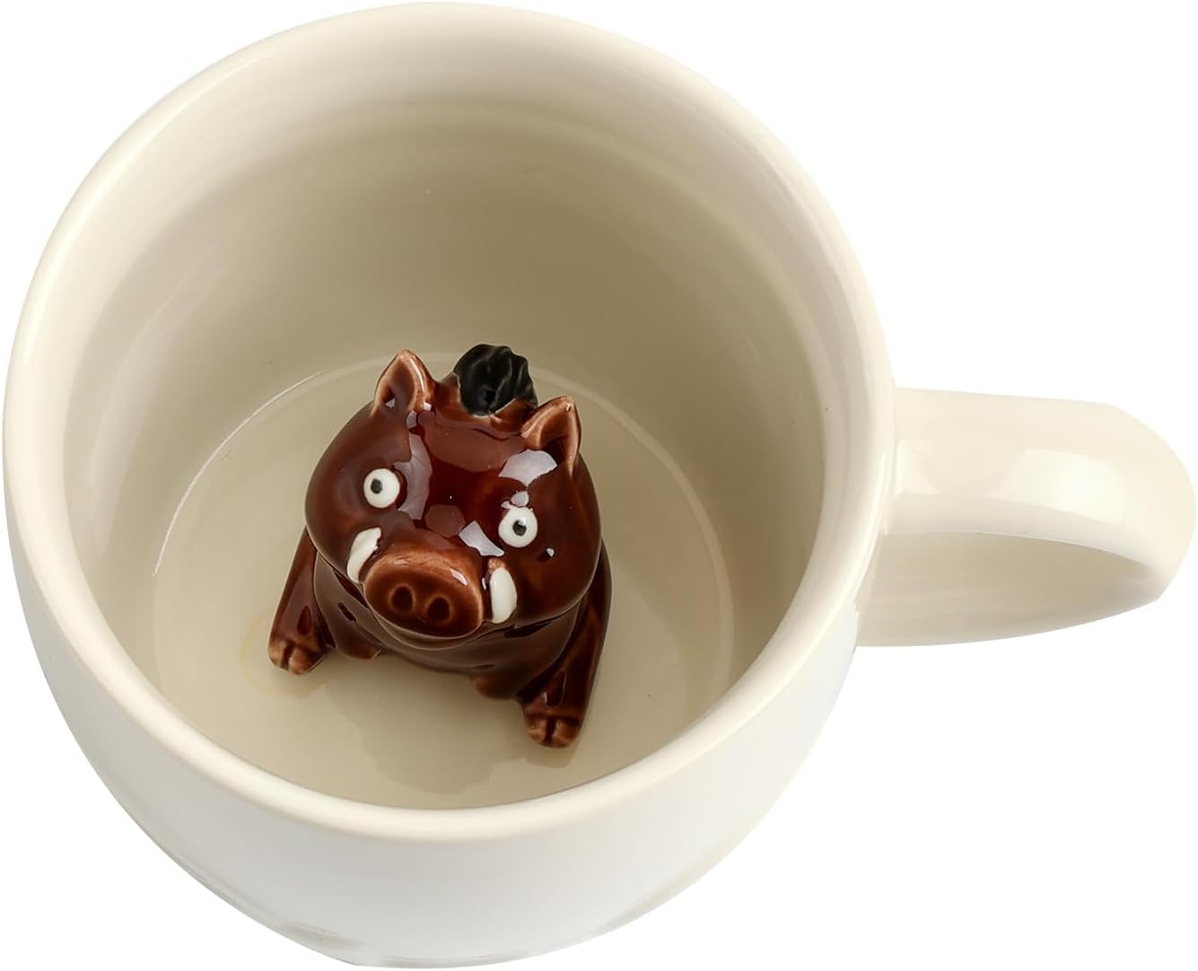 Wild Boar Ceramic Mug Hidden 3D Animal Inside Cup,Handmade Animal Figurine Teacup,Christmas,Birthday,Mother's Day Gifts for Friends Family or Kids (Cream Wild Boar)
