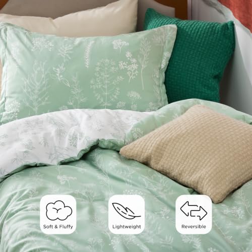 Image of Bedsure Twin /Twin XL Comforter Set- Sage Green Bed Set, 2 Pieces Lightweight Summer Cute Floral Bedding, 1 Soft Reversible Botanical Flowers Comforter and 1 Pillow Sham