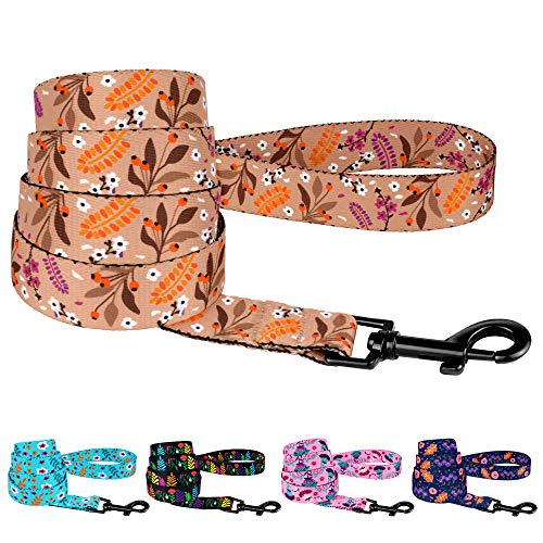 CollarDirect Floral Dog Leash Nylon Pattern Flower Print Adjustable Pet Leashes for Dogs Small Medium Large Puppy (L, Toffee)