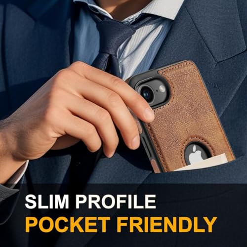 Image of MOBILOVE PU Leather Flexible Soft Logo View Back Case Cover Comes with Camera & Screen Protection for | iPhone 16e (Brown)