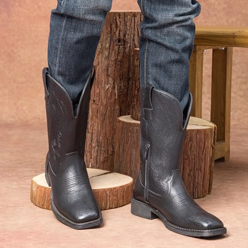 Image of Jousen Cowboy Boots for Men Embroidery Men's Western Boots Retro Square Toe Mens Boot Botas Vaqueras Para Hombre